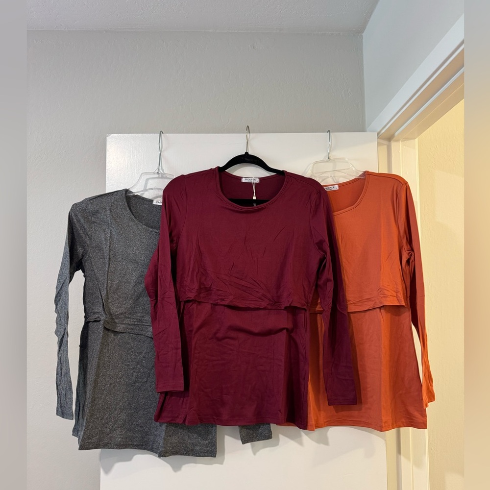 NWT Long Sleeve nursing friendly Tops Gray, Burgundy, and Orange sz sm